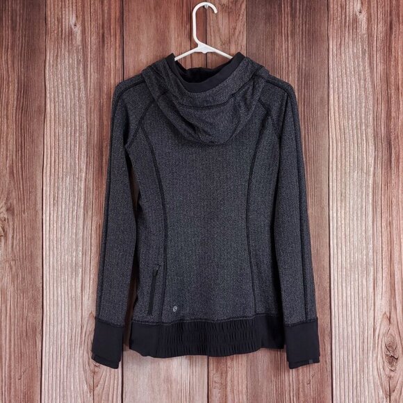 Lululemon Womens Size 4 Think Fast Hoodie Heathered Herringbone Black Gray - Picture 6 of 12